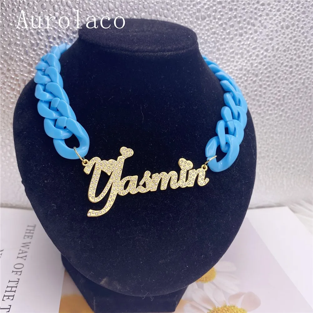 

Aurolaco Custom Name Necklace Acrylic Necklace Personalised With Rhinestones Necklace Custom Name Acrylic Jewelry Gift