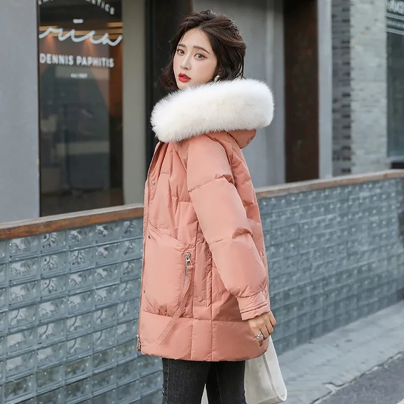

2021 Cotton Casual Warm Fashion Woman Parkas Short Winter Coats Jackets Pockets Hooded Parka Female Solid Loose Woman Coats