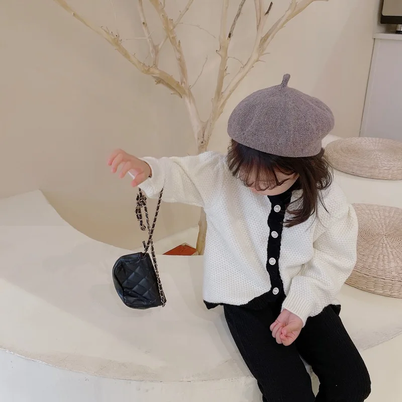

Girls Sweater Baby's Coat Outwear 2021 Solid Thicken Warm Spring Autumn Buttons Cardigan Jacket Knitting Children's Clothing