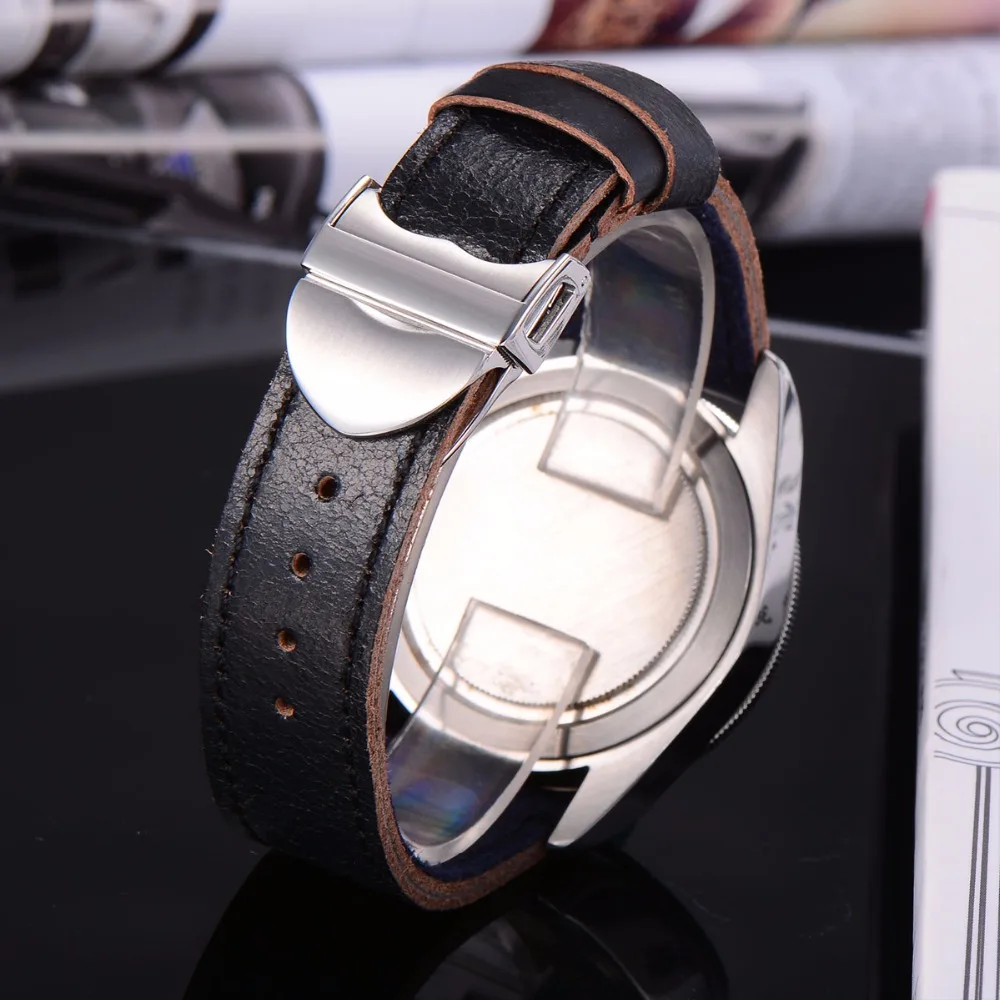 

Corgeut 41mm Military Black Dial Mens Automatic Mechanical Watch Luxury Brand Sport Swim Clock Leather Mechanical Wrist Watches