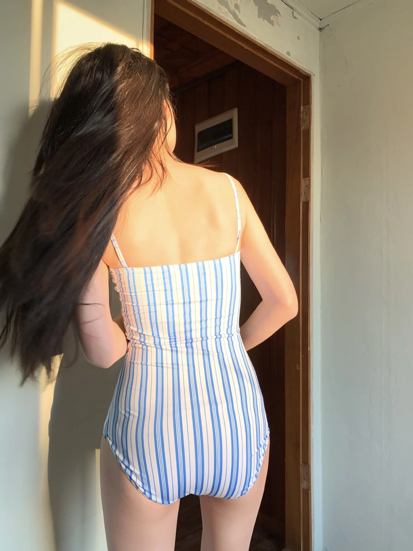 

2021 Striped Swimwear One Piece Swimsuit Women Backless Cut Out Monokini Swimsuit Summer Sport Bodysuit Beach Bathing Suit Swim