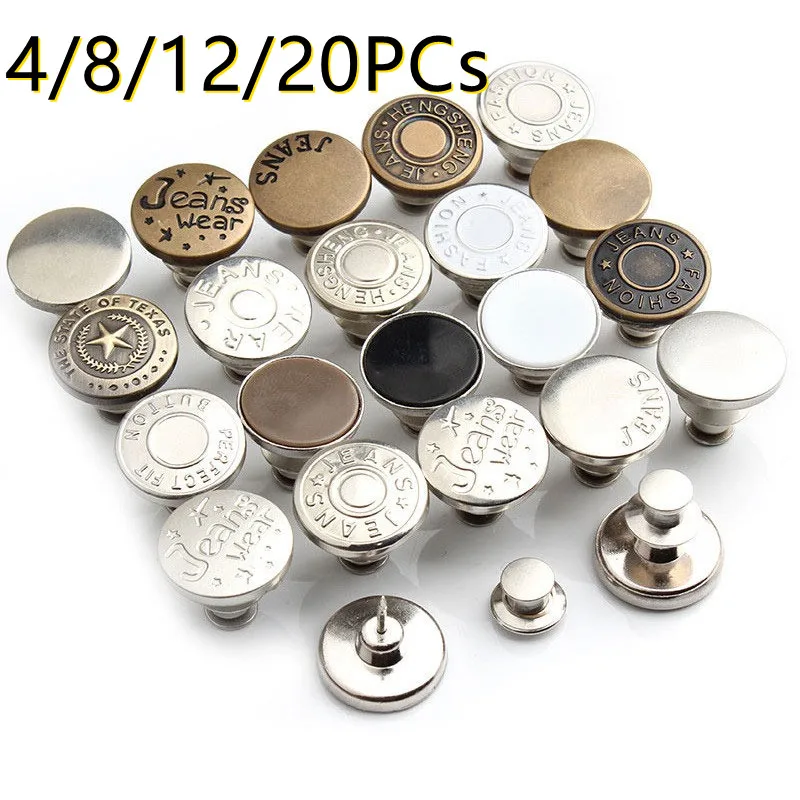 

4/8/12/20PCs Detachable Retro Metal Buttons Snap Fastener Pants Pin Free Nail Twist Button Buckles Perfect Fit Reduce Waist