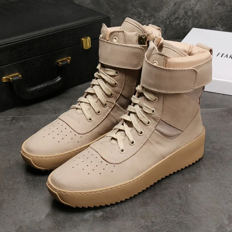 Мужские кроссовки с высоким берцем розовые из натуральной кожи на плоской