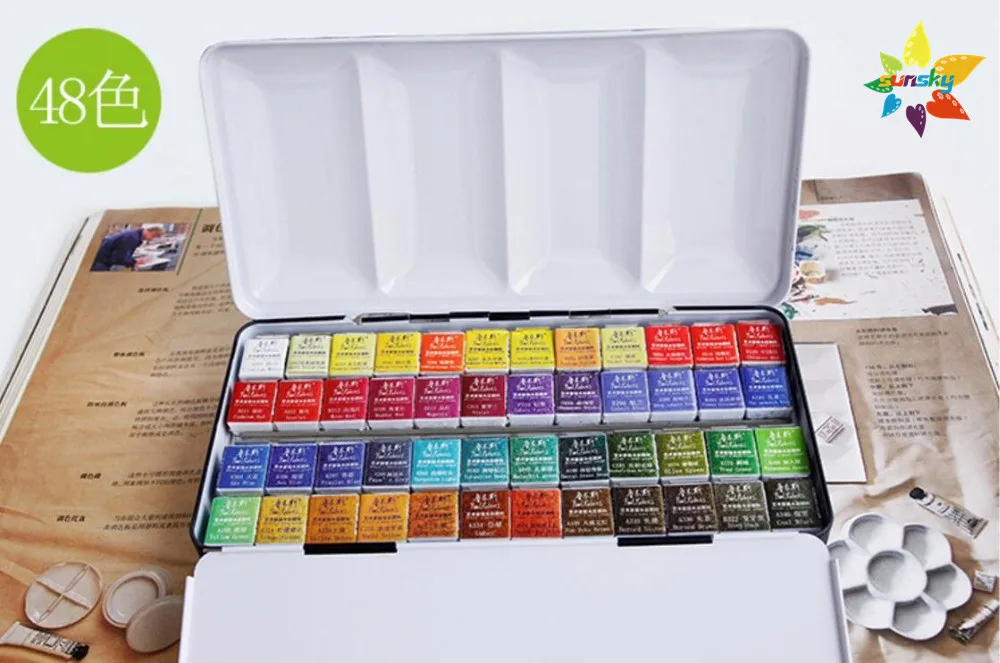 48 Новый Цвета пигмент Твердые художник акварель торт краски комплект