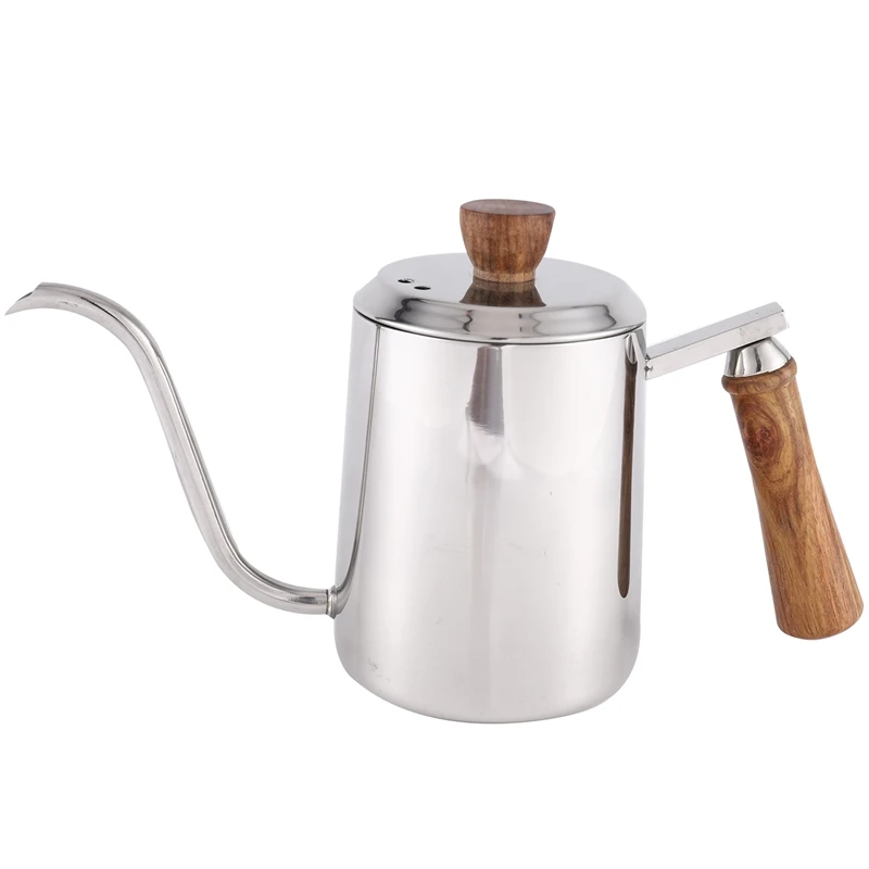 

600Ml Stainless Steel Wooden Handle Drip Coffee Pot with Kitchen Cooking Utensils,2 PCS Wooden Spoons and Spatula