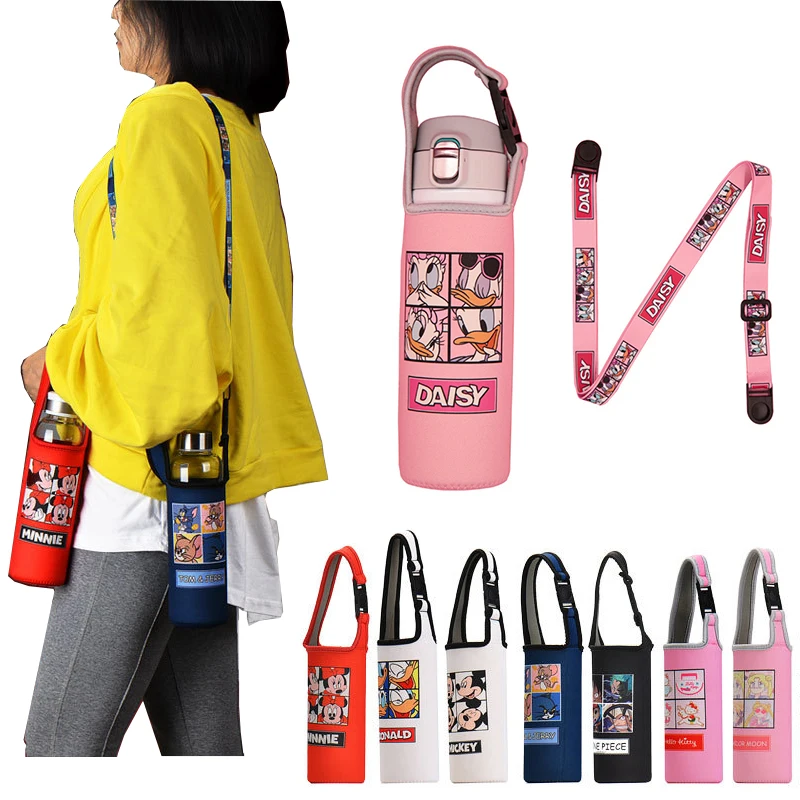 

kawaii Donald Duck Mickey Mouse Water Bottle Carrier Bag Cute Casual Messenger Bag Sling Sleeve Water Bottle Accessories