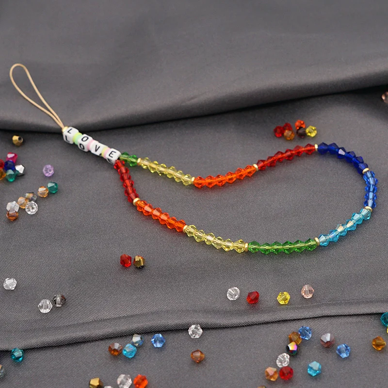 

Woven Beaded Anti-lost Phone Chain Fruit Rainbow Soft Ceramic Lanyard Charm Strap Mobile Hanging Cord for Girls phone charm