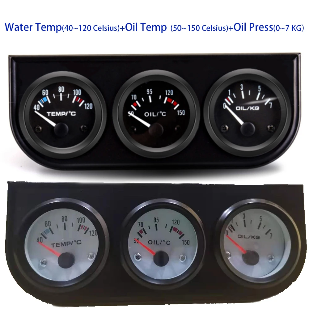 Автомобильный манометр 3 в 1 прибор для измерения температуры воды давления масла черной или хромированной