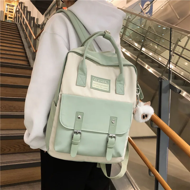 

Women Nylon Backpack Candy Color Waterproof School Bags For Teenagers Girls Patchwork Backpack Female Rucksack Mochila sac a dos