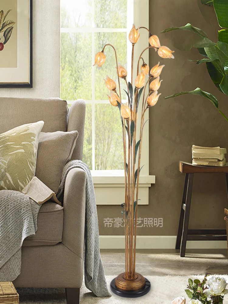 

zq Nordic Lamp Atmosphere Living Room Bedroom Art Creative Flower Floor Lamp Wedding Decoration Eye-Protection Lamp