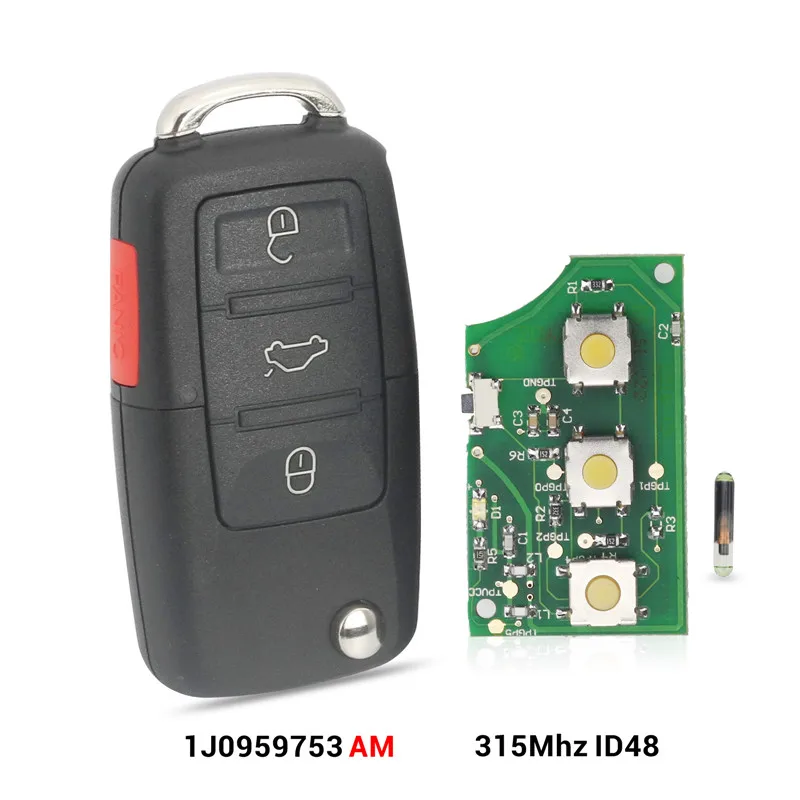 Complete Key v chip Jingyuqin 1J0959753AM Автомобильный Дистанционный ключ для VW Beetle Golf Passat Jetta 315 МГц ID48 1J0 959 753 AM 5FA008399-30 2000-2006 брелок - Количество кнопок: Complete Key v chip