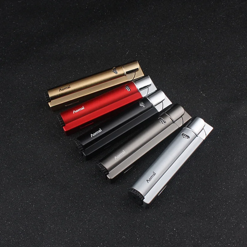 Металлическая зажигалка в длинную полоску струйная турбо Бутановая газовая