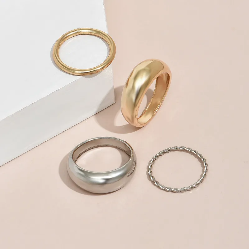 

4 Pcs/set Simple Metal Rings Set for Women Jewelry Korean Version Joint