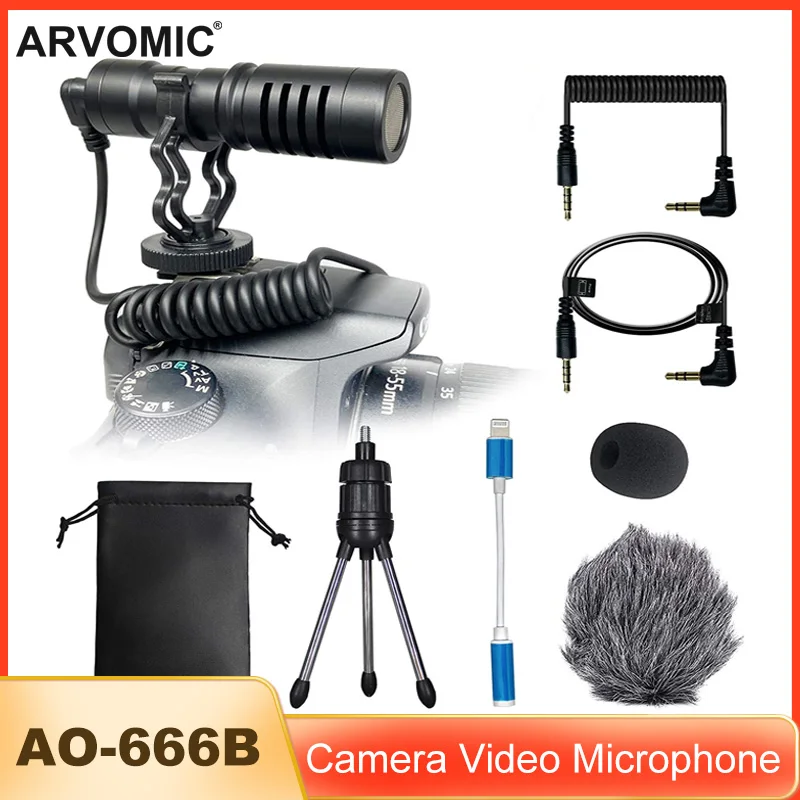 

Camera Video Microphone, ARVOMIC Universal Shotgun Mic with Shock Mount, Foam Windscreen, Carrying Bag, Compatible with Phone