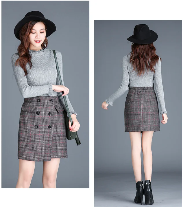 

Fashion High end Comfortable Elegant temperament Office business Woolen Hip Sexy High waist Midi Skirt Elastic Split Skirt Woman