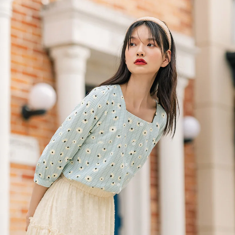 INMAN весенне-осенняя однобортная блузка в стиле ретро с квадратным воротником и