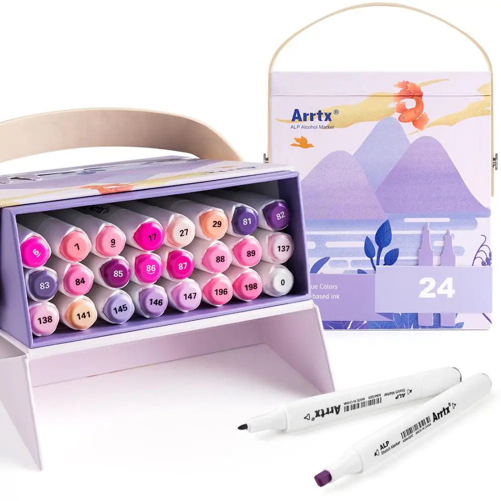 Набор спиртовых фломастеров Arrtx ALP 24 цвета красный/зеленый/синий/фиолетовый