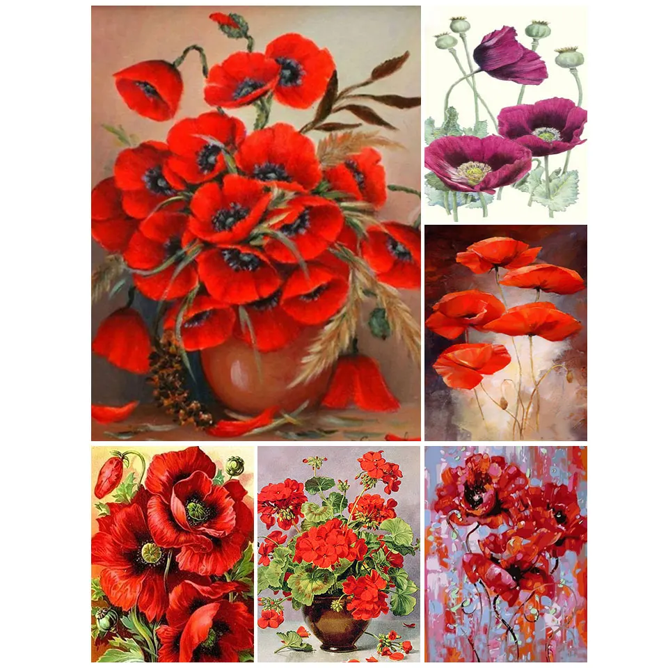 

Diy 5D Diamond Painting Poppy Flower Cross Stitch Full Square Drill Mosaic Picture of Rhinestones Decor Gift Diamond Embroidery