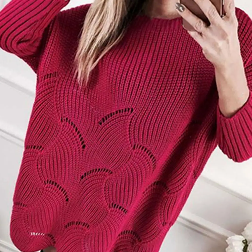 Женский Однотонный свитер свободного покроя с круглым вырезом | Женская одежда