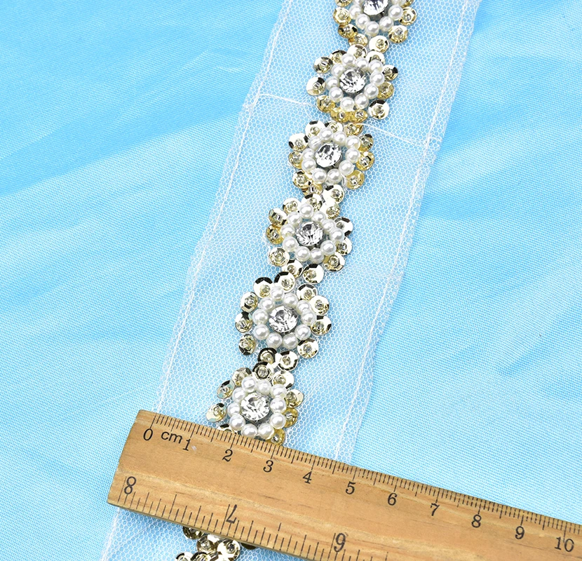 Кружевная лента с бусинами и жемчужинами 1 размер 31 Размер|trim crystal|trim chaintrim fabric |
