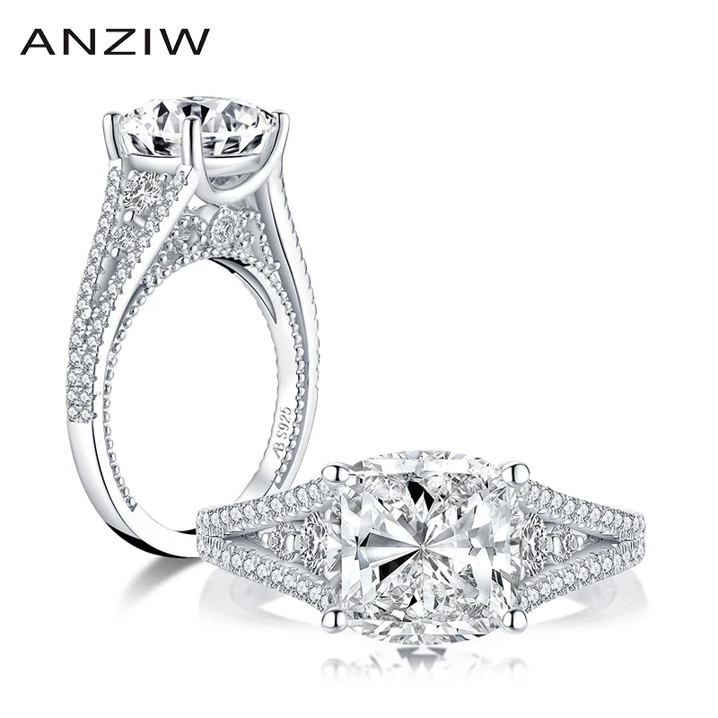 

ANZIW Fashion 925 Sterling Silver 9x9mm Big Cushion Cut Engagement Ring Simulated Diamond Wedding 3.0ct Bridal Ring Jewelry