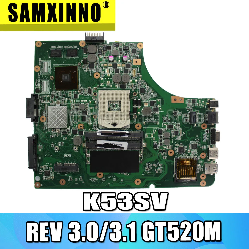 Материнская плата K53SV REV 3 0/3 1 GT520M для For Asus k53S X53SV A53S K53Sj материнская ноутбука