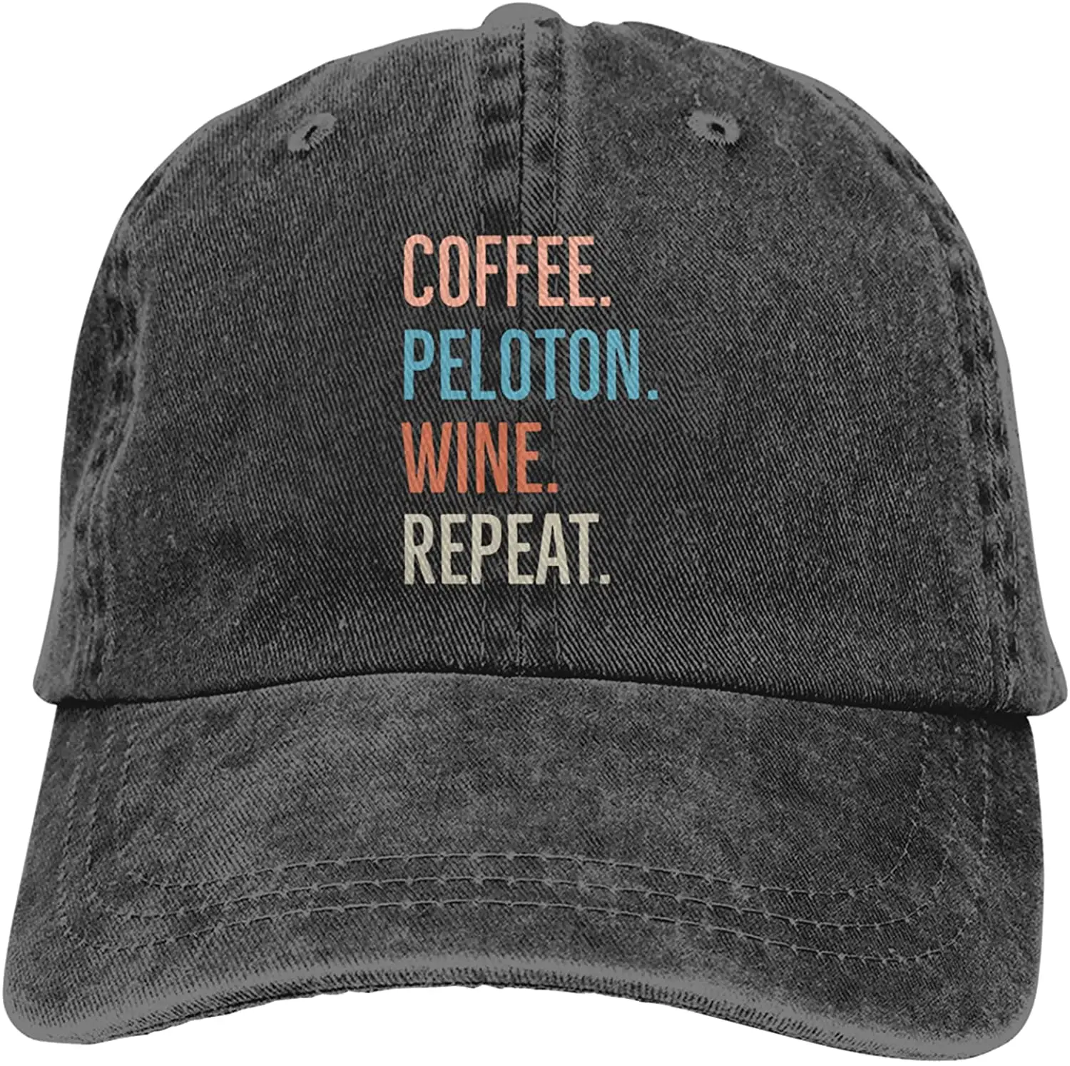 

Coffee Peloton Wine Repeat Adult Cowboy Hat Unisex Trucker Dad Hat Adjustable Casual Sports Sun Hat for Mens Womens Black