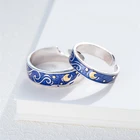 Модные парные кольца с изображением Ван Гога луны и звезд, тибетское серебристое синее Обещание любви, регулируемые парные кольца для женщин