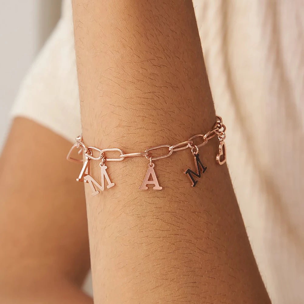 

Пользовательское Имя Браслет для Женщин Новый Персонализированный Золотой Бумажный Скрепка Цепь Письмо Шарм Браслеты Браслет Из Нержавеющей Стали Ювелирные Изделия Подарок