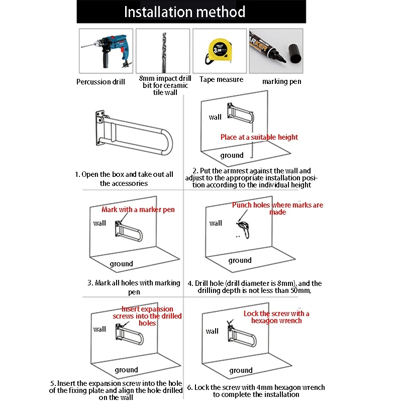 

Black Bathroom Bar Handle Flip Type Screw-in Toilet Safety Guardrail Hand Handle Household Toilet Handle