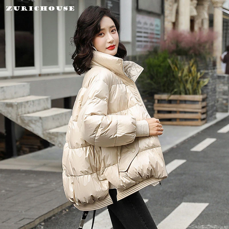 

Женский зимний пуховик ZURICHOUSE, свободная парка большого размера с воротником-стойкой, Модное теплое пальто на белом утином пуху, 2021