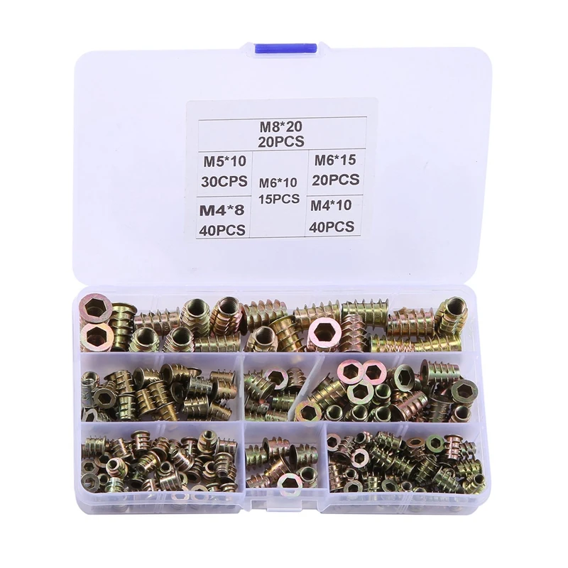 

Threaded Inserts Nuts, Wood Insert Assortment Tool Kit, M4/M5/M6/M8 Furniture Screw Inserts Bolt Fastener(165 PCS)