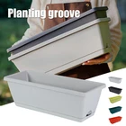 Пластик цветочных горшков под заказ садовые растения для балкона овощей и узором цветы; Большие прямоугольные растения канавки горшок для садового растения расходные материалы