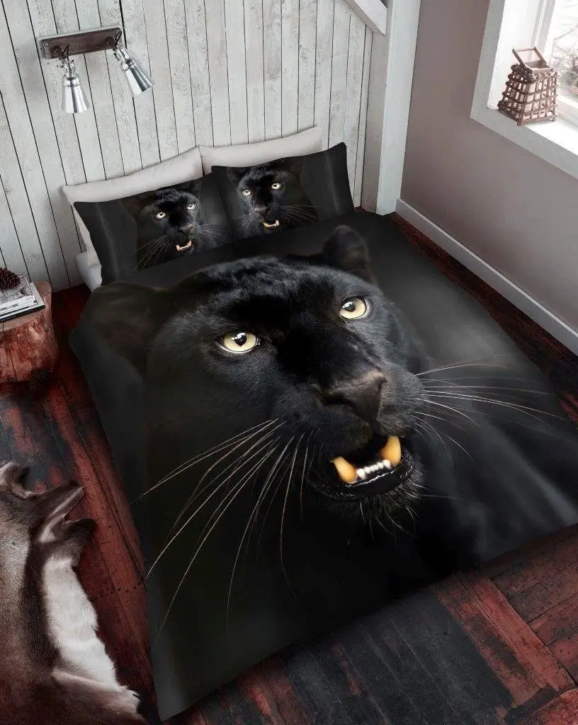 

Набор для дикой природы Housse de lit Housse de Couette et taie en Polycoton Lit Simple, Noir, King
