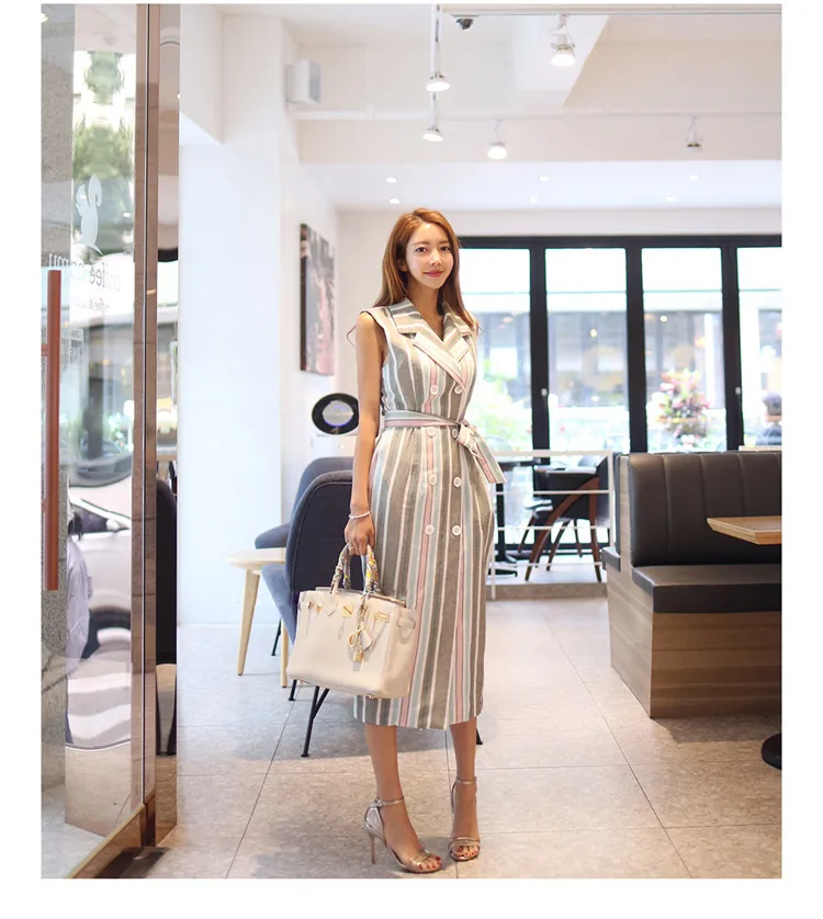 Женское двубортное платье SHTONGHUA офисное лоскутное карандаш в полоску с надрезом