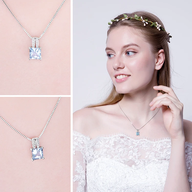 Ювелирный дворец Природный Голубой топаз кулон ожерелье 925 драгоценные камни из стерлингового серебра колье заявление ожерелье