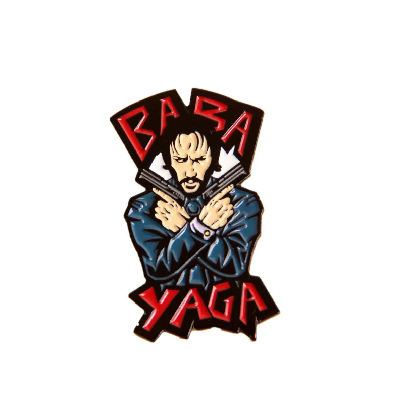 

Fashion Cartoon Enamel Pins Double Gun Killer Brooches Men and Women Lapel John Wick Pin Shirt Bag Baba Yoga Badges Jewelry Gift