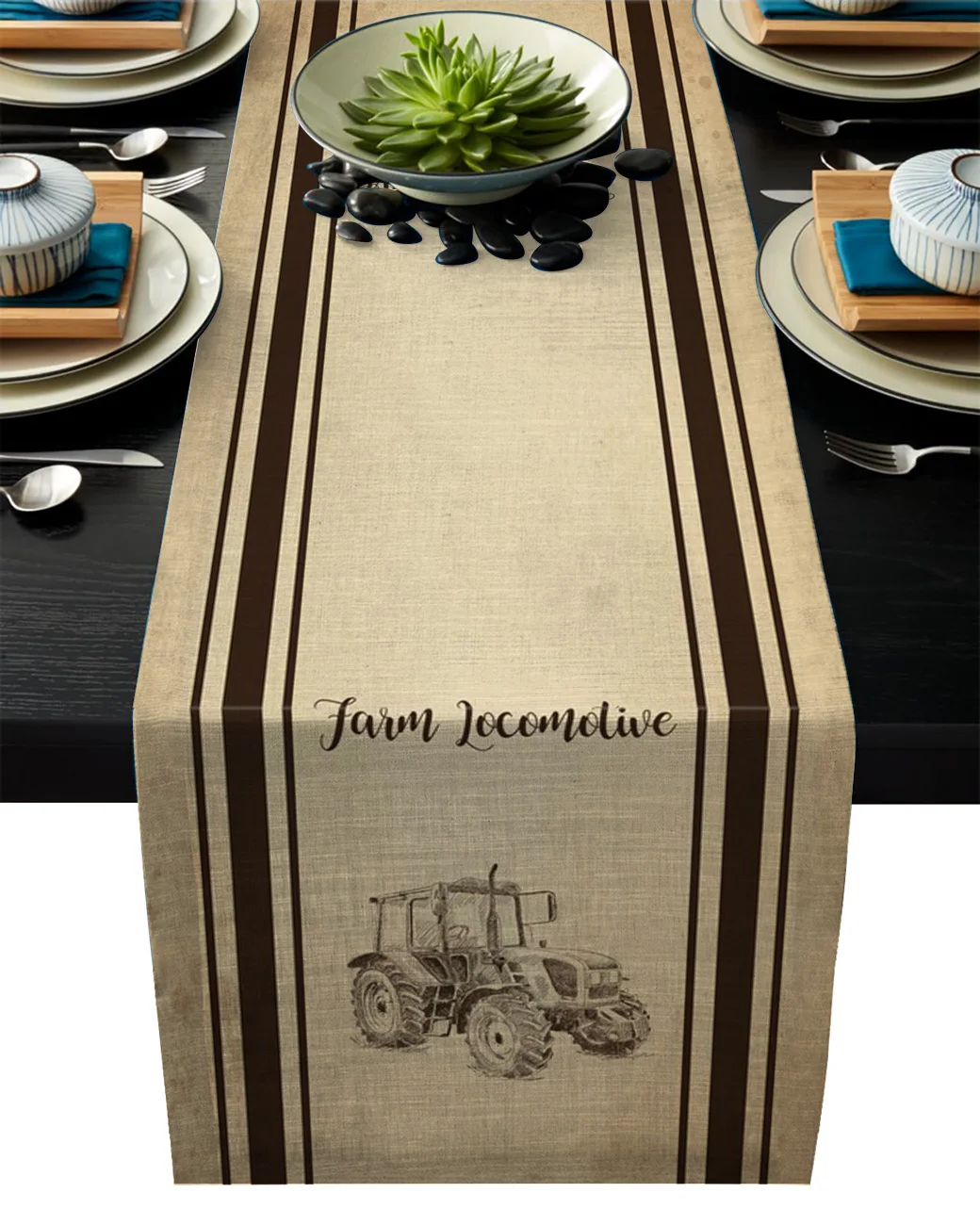 

Farm Retro Farm Locomotive Multi Table Runner Modern Linen Cotton Table Cloth Decoration For Home Wedding Christmas Party