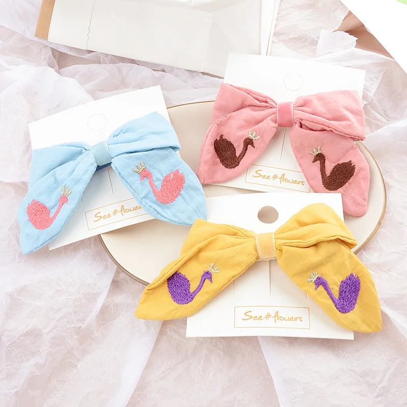 

Girl embroidery bow hair clip duckbill clip children retro hairpin headdress