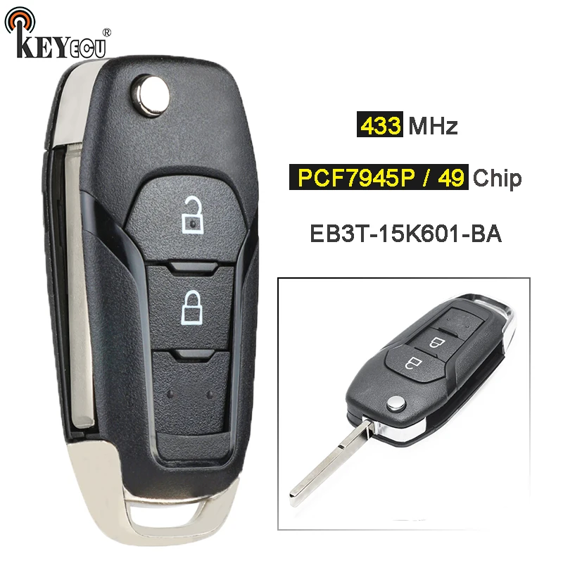 KEYECU спросить 433 МГц ID49 чип EB3T-15K601-BA умные флип-кейсы дистанционный ключ-брелок от