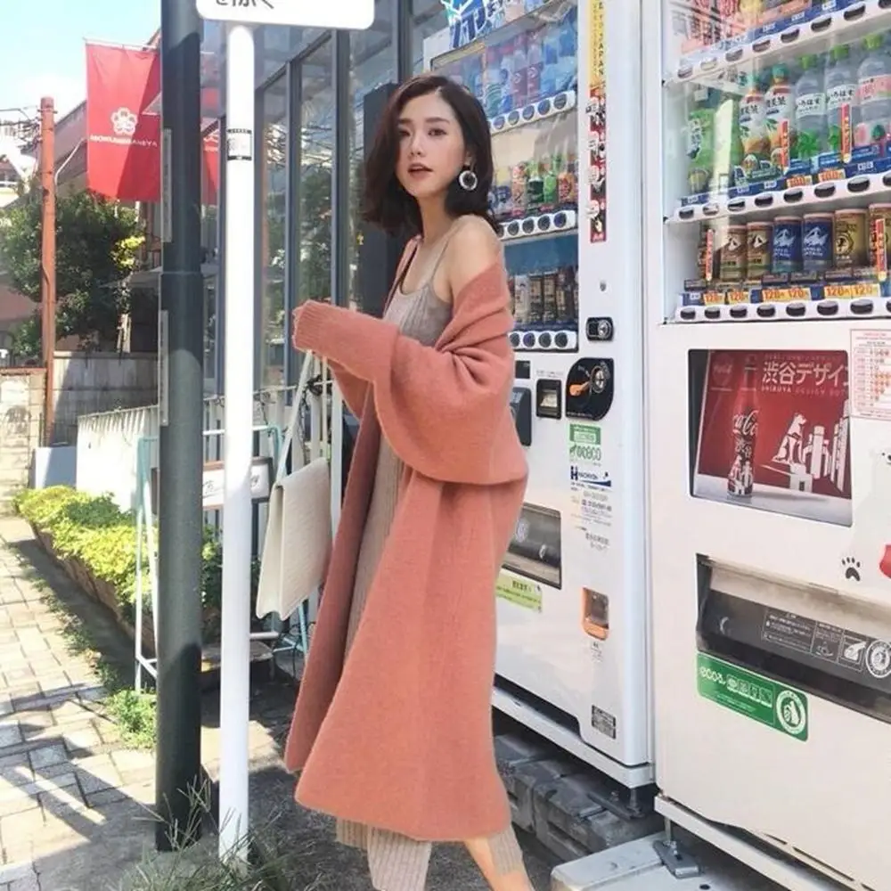 

Oversize Long Cardigan Sweaters Women Solid Temperament Loose Sweater Coat Woman Korean Style Knitted Windbreak Femme Outerwear
