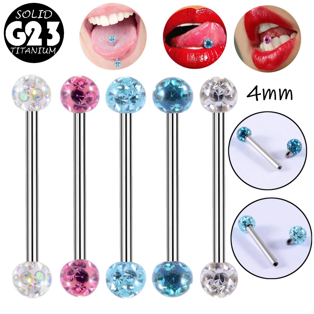 

4 шт. G23 титановые промышленные кольца на язык прямая штанга внутренняя нить ювелирные изделия кристалл Уши пирсинг для соска кольцо