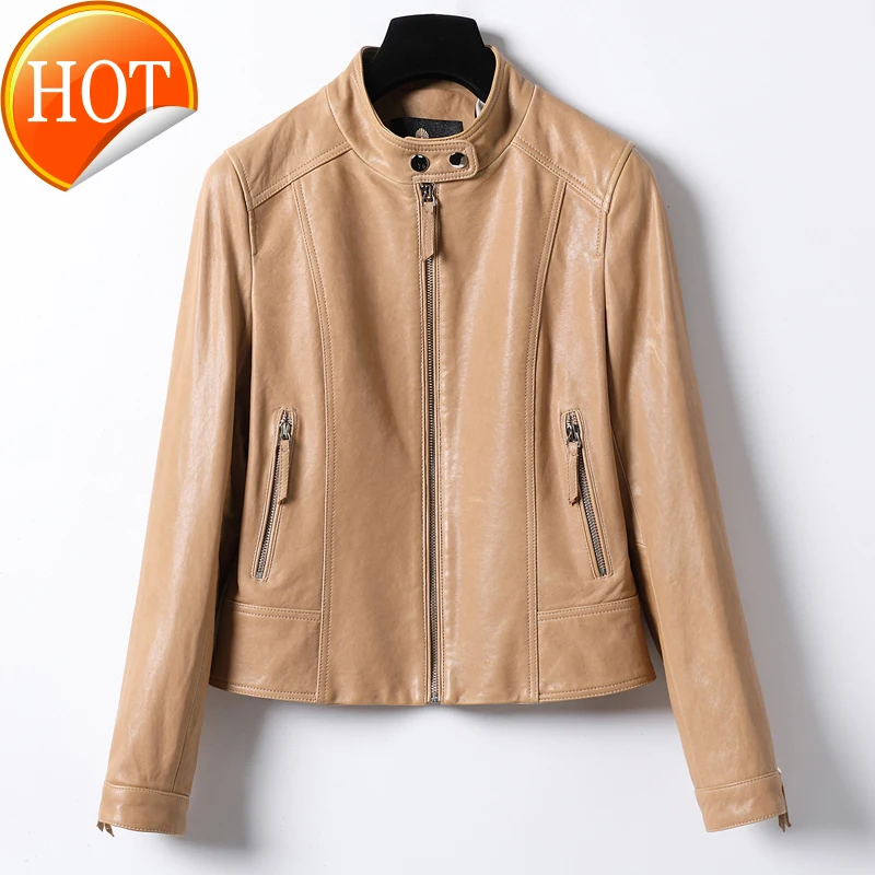 

Autumn 2020 new leather jacket women's wash vegetable tanned sheep leather locomotive leather jacket short slim leather jacket