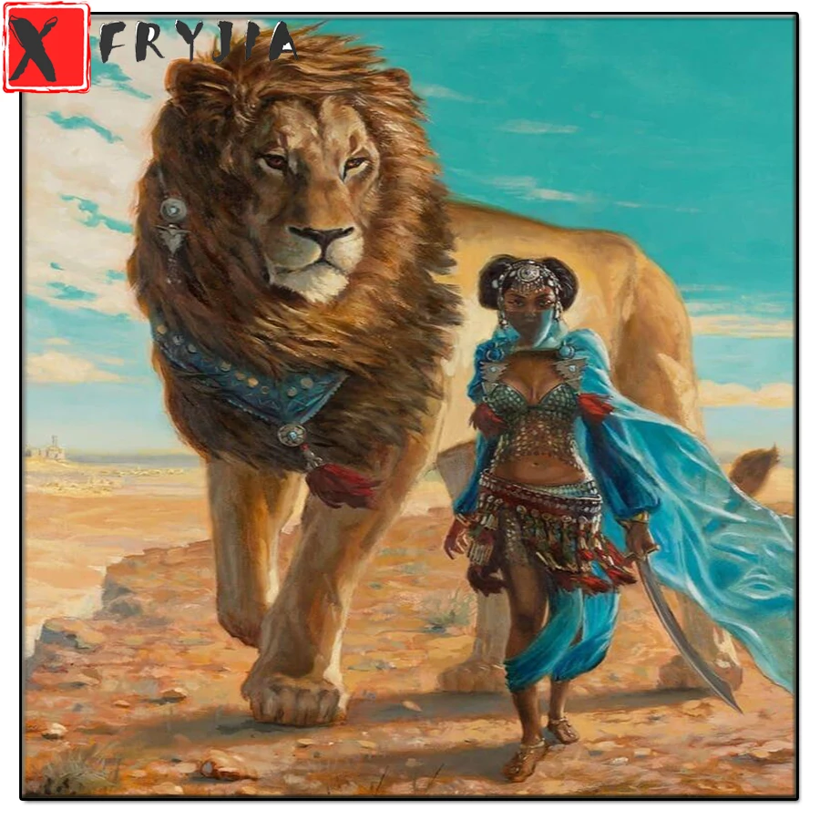 

5D DIY Diamond Painting Lion and sexy woman Picture Of Rhinestones full round square Diamond Embroidery Mosaic Home Decoration