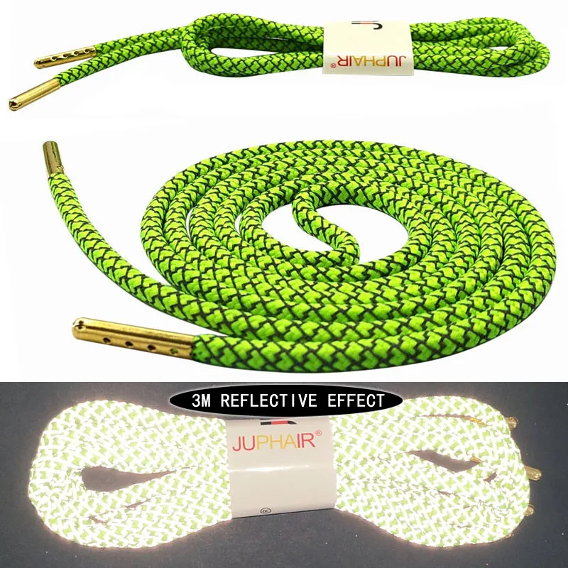 16 Fluorescen Green Juphair 60-160 см золотистого цвета с металлическим наконечником с фактурой спортивные шнурки 3м Reflective круглые шнурки для ботинок флуоресцентные шнурки для кроссовок веревка для шнурков - Цвет: 16 Fluorescen Green