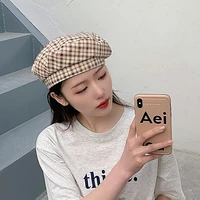 japanese art plaid beret women summer wild retro fashion hat korean casual small fresh painter hat designer