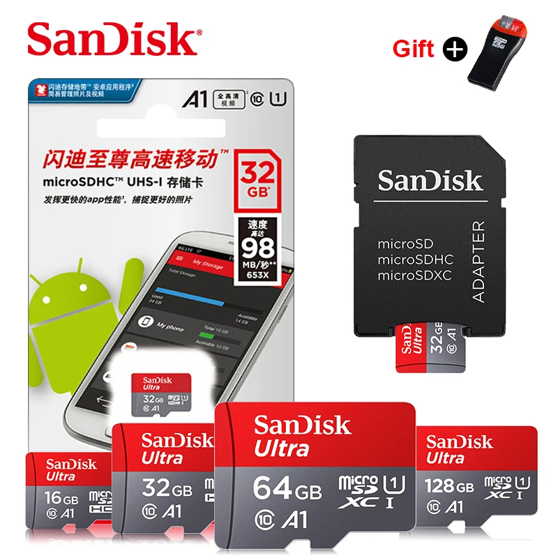 Оригинальная карта памяти SanDisk Micro SD 16 ГБ 32 ГБ 64 Гб 128 Гб карта памяти Microsd Carte sd 32 Гб карта памяти TF с адаптером