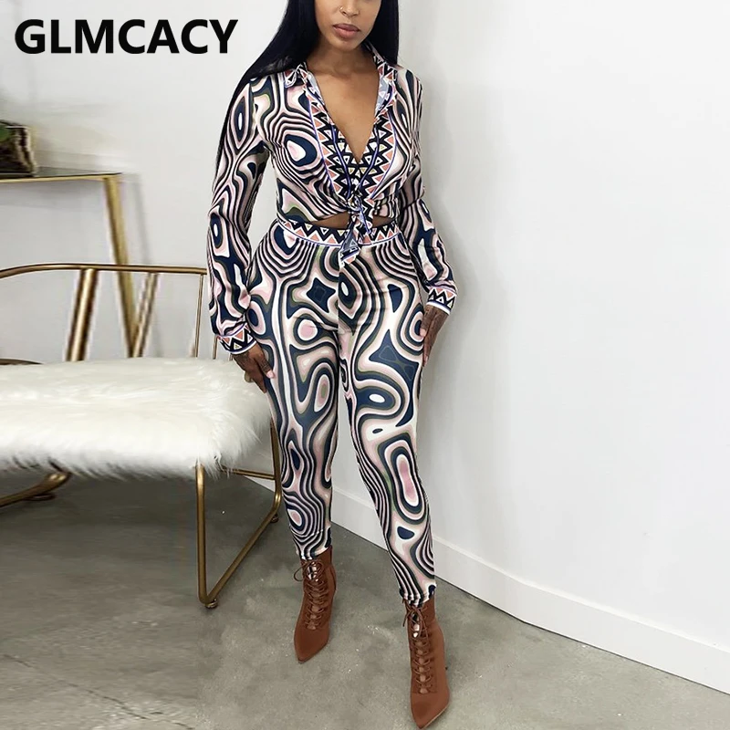 

Women Two Piece Casual Shirt Set Long Sleeve Button Up Shirt & Slim Pants Set