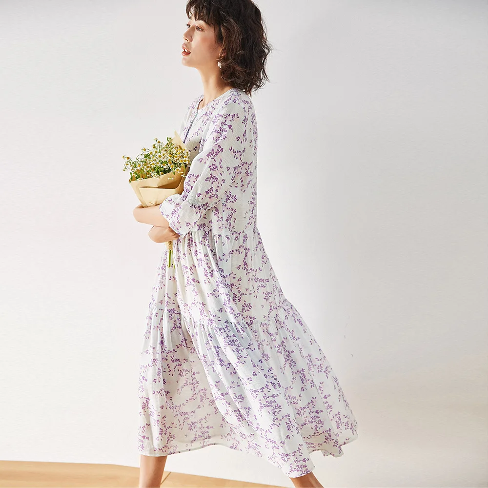 Новинка 2020 свободные и тонкие длинные платья с круглым вырезом принтом