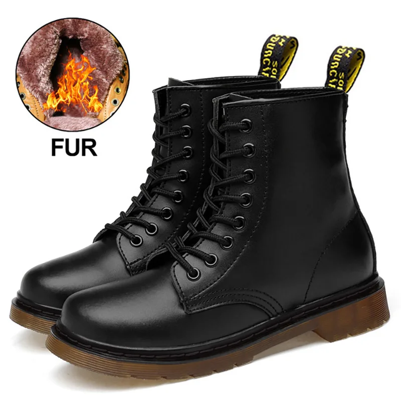 M2460-Blackfur Мужские ботинки из натуральной кожи; Ботинки martin; зимняя обувь; мужские военные ботинки; мотоциклетные ботинки до середины икры; мужские ботинки размера плюс - Цвет: M2460-Blackfur